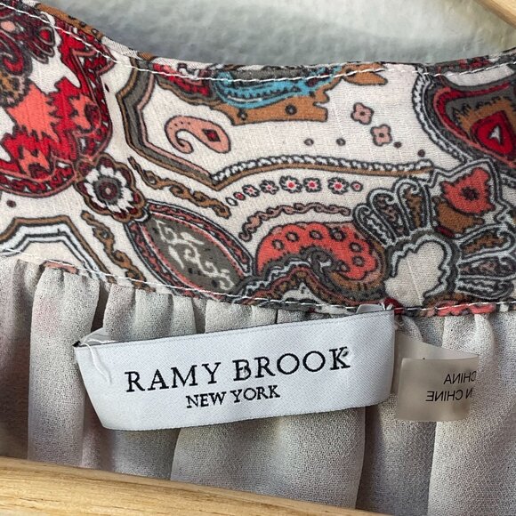 Ramy Brook Blouse Womens Large Boho Paisley Print Long Sleeve Button Front Shirt - Picture 3 of 9